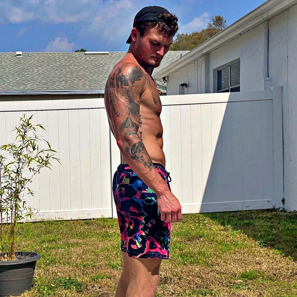 Neon Jungle Print Mesh Shorts